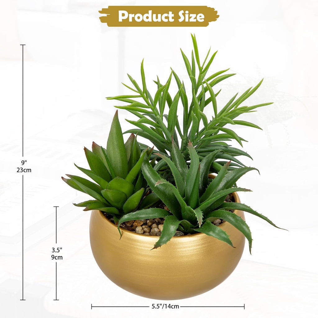 Fake Succulents in Gold Metal Pot, Artificial Succulent Plants Arrangement Decor, Small Faux Potted Plants Tabletop