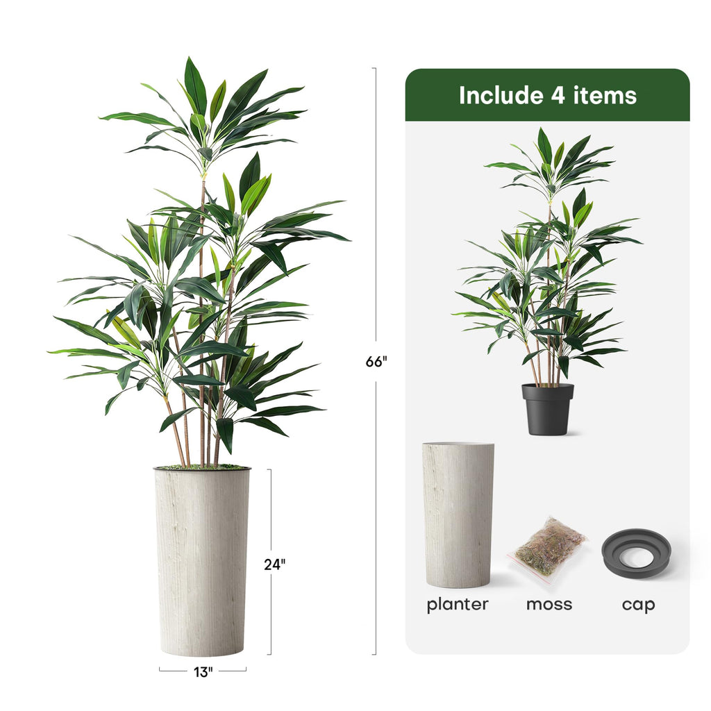 Artificial Tree in Modern Swirl Pattern Planter, Fake Dracaena Tree Silk Tree for Indoor and Outdoor Home Decoration