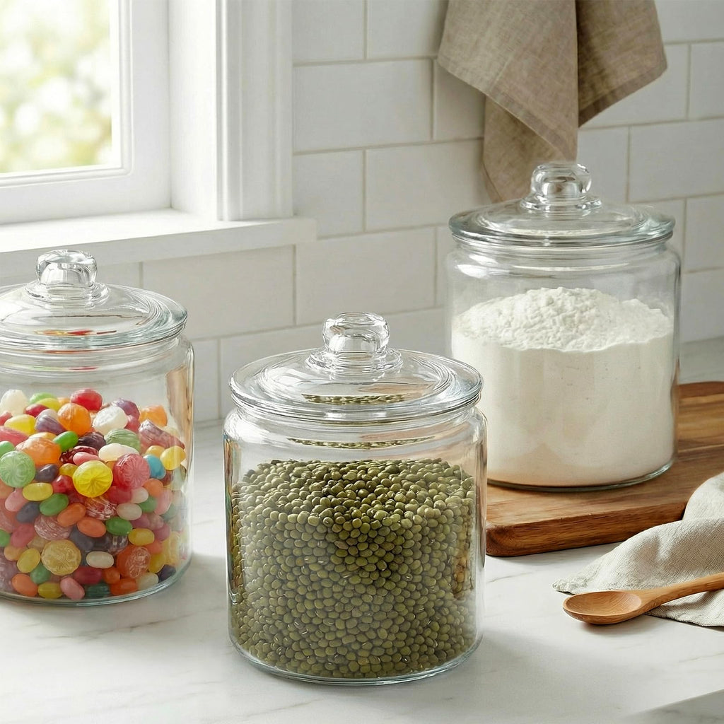 1 Gallon Glass Cookie Jars Set of 2, Thick Clear Glass Canisters