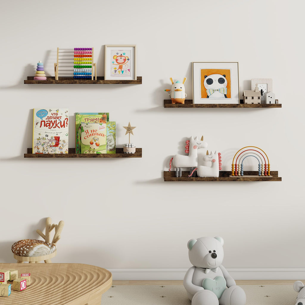 Picture Ledge Shelf for Wall, Floating Shelves Set of 2, 30 inch Long Floating Shelves with Lip, Rustic Brown