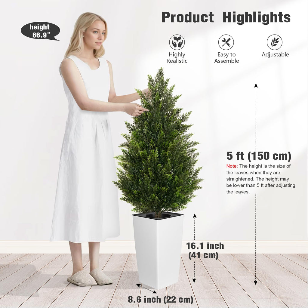 Cedar Trees for Outdoors, 4ft 2-Pack White Square Planter