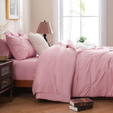 7 Pieces Pink Queen Comforter Set, Pintuck Pinch Pleat Bed in a Bag