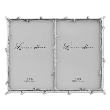 Metal Frame, Branch Design, Silver, 4x6 Double
