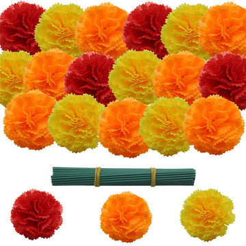 Marigold Artificial Flowers, Orange, Yellow, Red, 60Pcs