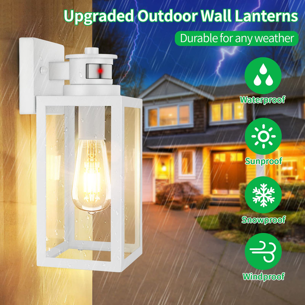 2-Pack Motion Sensor Outdoor Wall Lantern, Dusk to Dawn Exterior Light Fixtures Wall Mount, White Outside Light