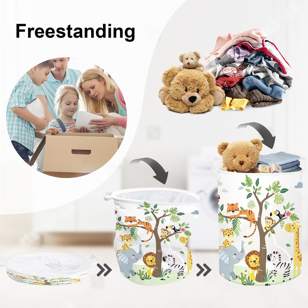 Forest Animals Laundry Hamper Woodland Tree Large Storage Basket Parents Organizer Kids Clothes Toy Bins, Giraffe
