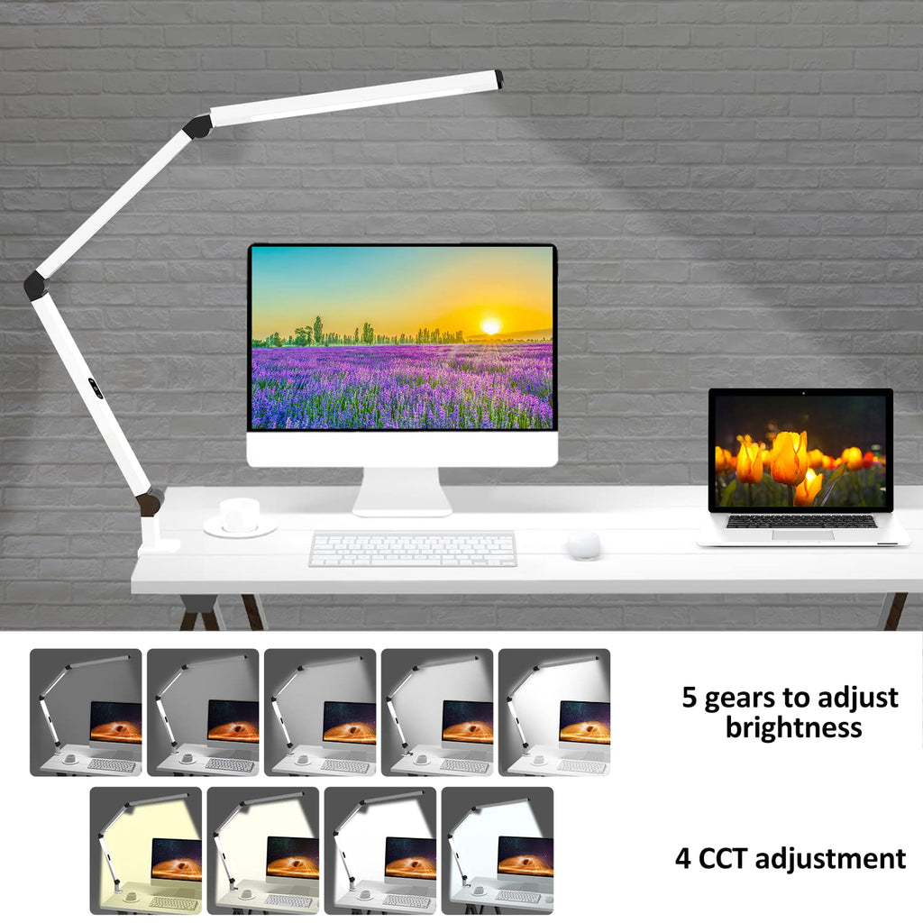 LED Desk Lamp, Architect Clamp Desk Lamp with Remote Control, Adjustable Dimmable Swing Arm Clamp on Table Light