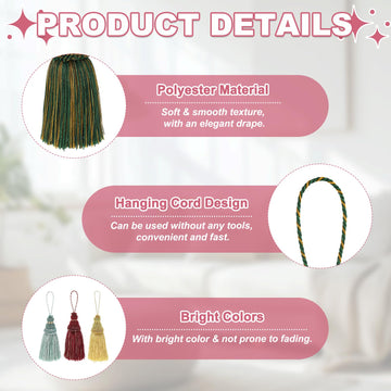 Silky Key Tassels with Loops, 8.6" Khaki/Mixed Green, 4Pcs