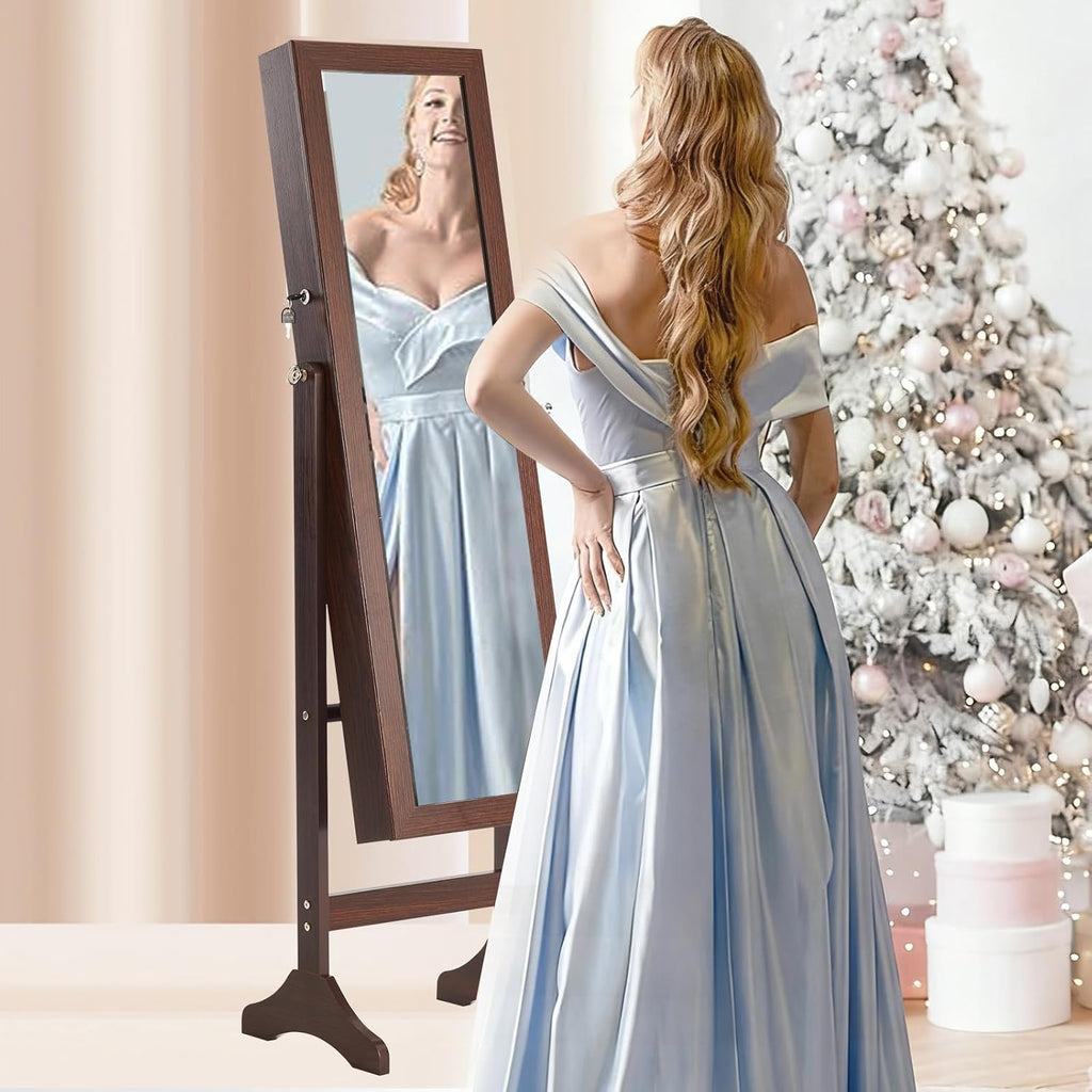 Freestanding Jewelry Organizer Cabinet with Full Length Mirror