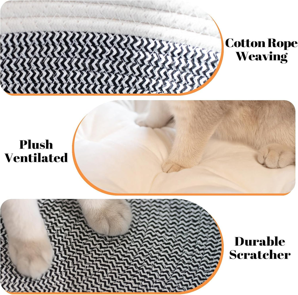 Handwoven Cat Basket Bed Cooling for Indoor Cat with Cushion