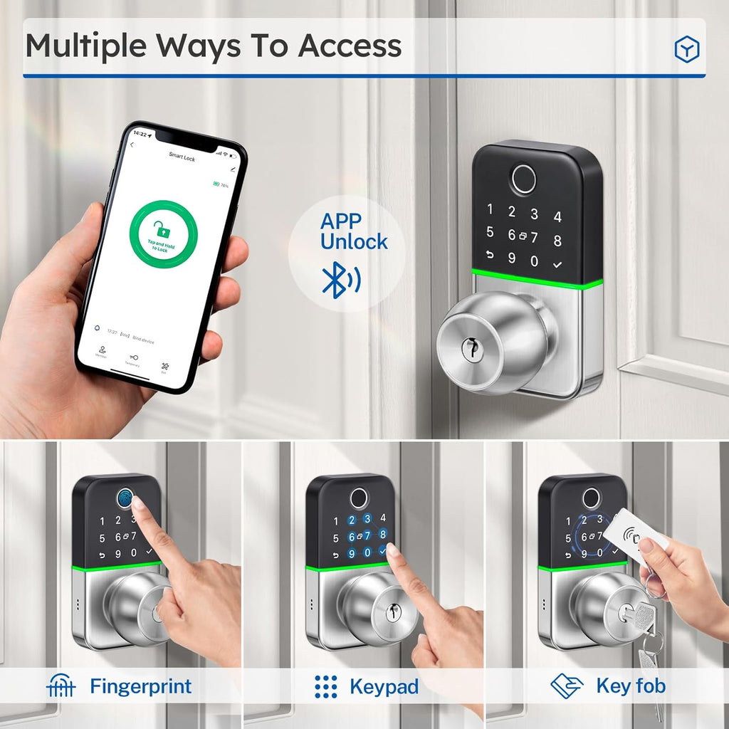 Keypad Smart Door Lock with Knob: Keyless Entry Fingerprint Lock