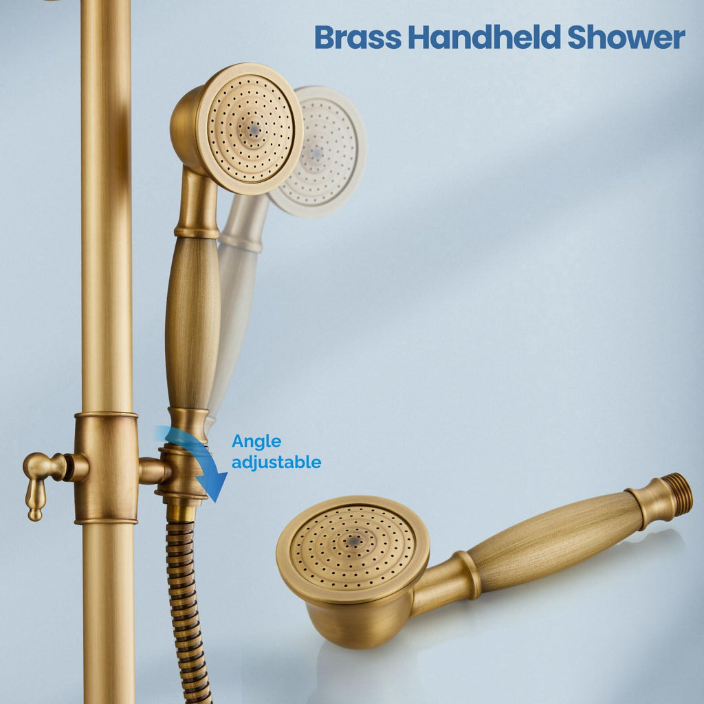 Antique Brass Exposed Shower System with Handheld Spray