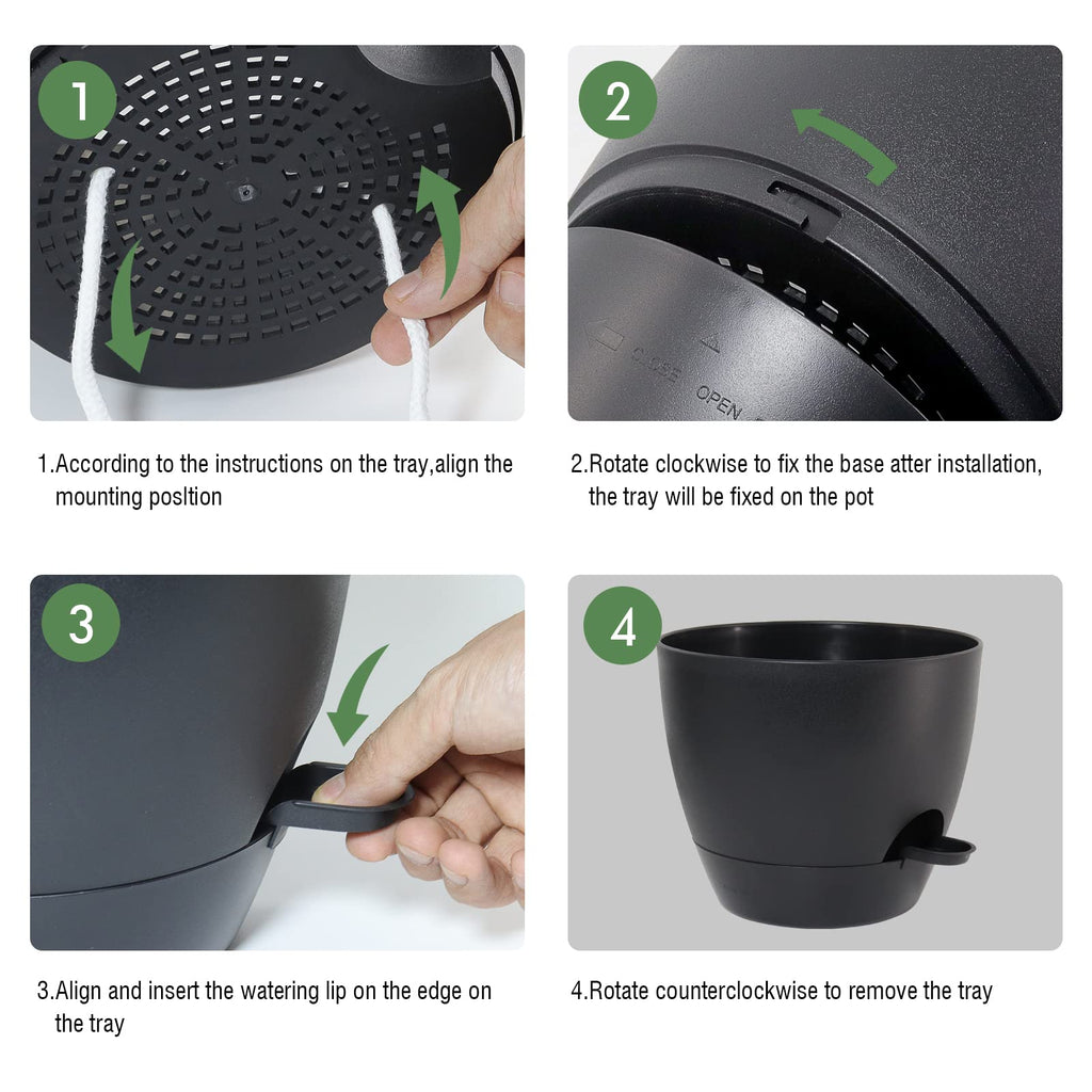 12 inch Large Self Watering Pots, Plastic Planters with 60oZ Removable Deep Reservoir and Multi Mesh Drainage Holes