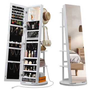 360° Swivel Jewelry Cabinet with Full-Length Mirror, Power Outlet