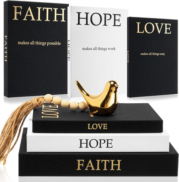 Linen Decorative Books Set Includes Gold Bird and Wooden Beaded Tassel Elegant Aesthetic Fake Books - Set of 3