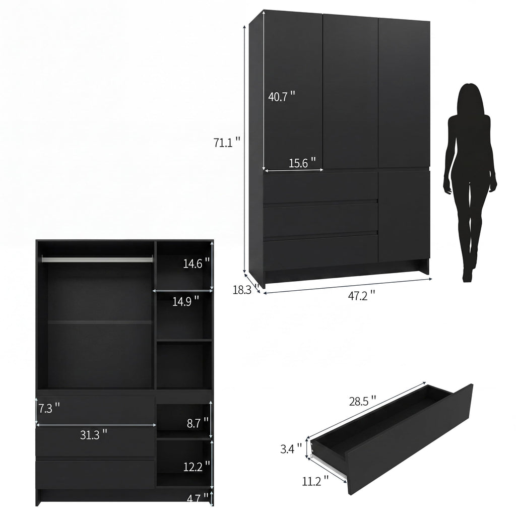 Armoire Wardrobe Closet with 4 Doors, Bedroom Armoire with Mirrors