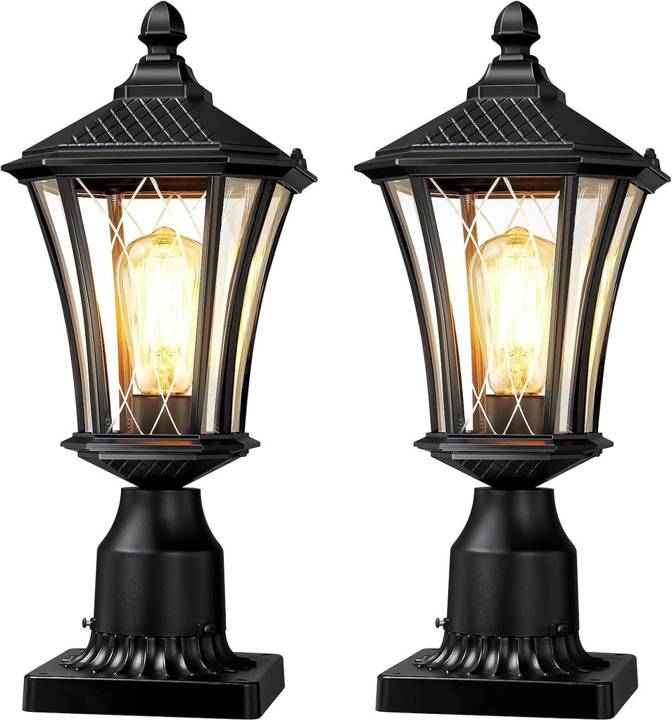 Outdoor Post Lights 2 Pack, 16" Lamp Post Light Fixture, Black Pole Lights Outdoor