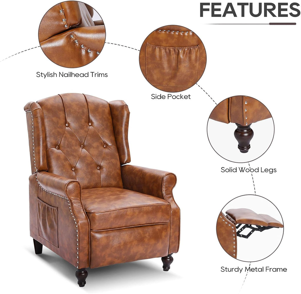 Wingback Recliner Chair with Massage and Heat, Upholstered Fabric Living Room Chair Armchair with Nailhead Trim,Push