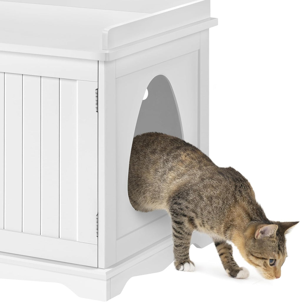 Hidden Cat Litter Box Enclosure Furniture, White Side Table