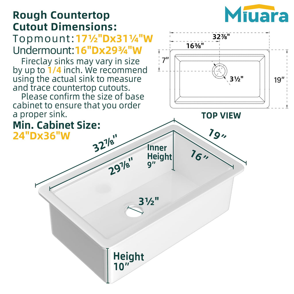 33 x 19 Inch Undermount or Drop In Workstation Kitchen Sink White