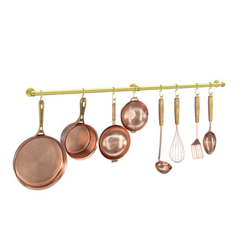 Stainless Steel Pot and Pan Hanger - 39.4 Inch Wall Mounted Hanging Pots and Pans Rack Wall Rail with Hooks (Brass)
