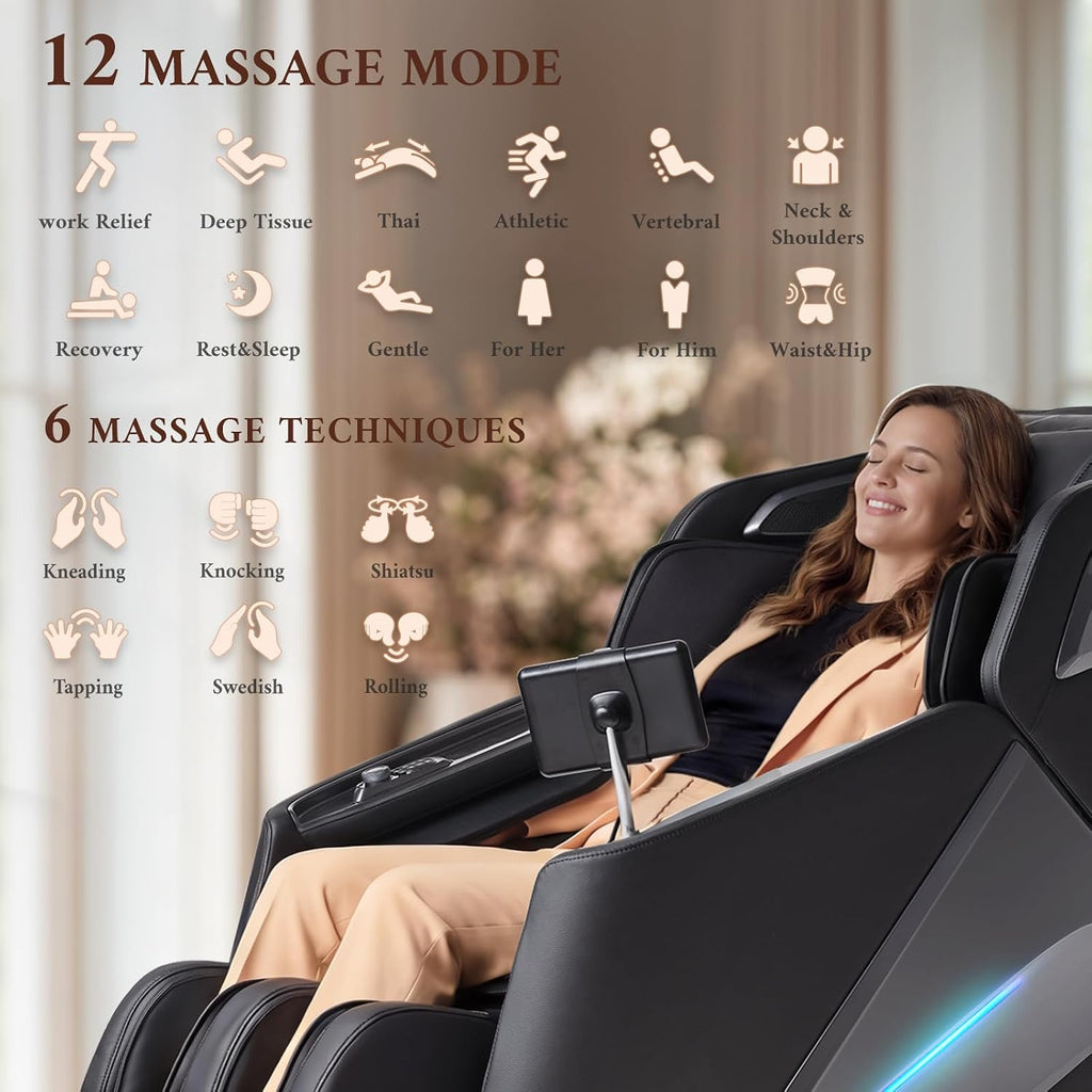 4D Massage Chair, Full Body Massage Chair, Zero Gravity Recliner w/ Intelligent Voice Control, 53.14" SL Track