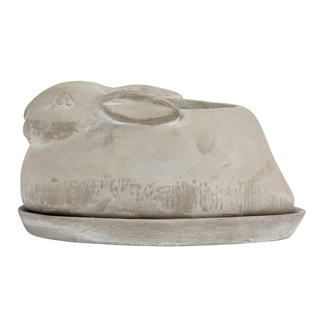 Cement Rabbit Planter with Saucer (Set of 2 Pieces)