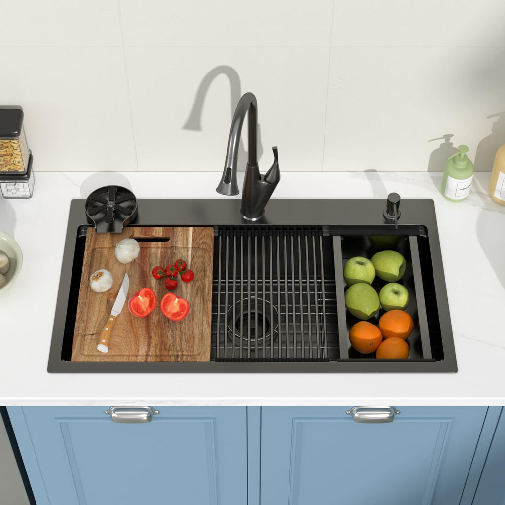 Black Drop in Workstation Stainless Steel 30x19 Inch