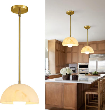 Modern Pendant Light Fixtures: 10 Inch Resin Shade Mid Century Chandelier - Adjustable Gold Pendant Lighting for