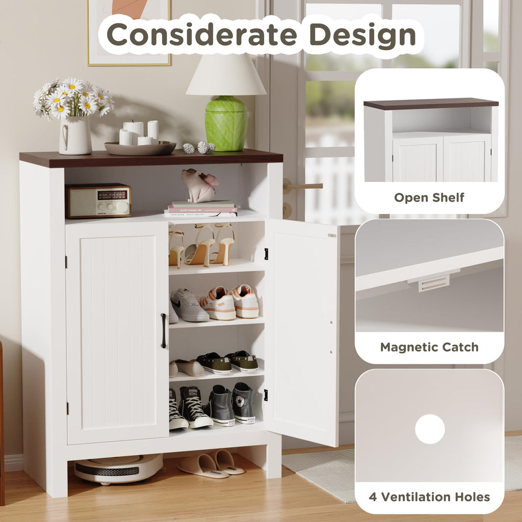 Farmhouse Shoe Cabinet with Doors, 5 -Tier Shoe Storage Cabinet with Adjustable Shelves, 43.3" Tall Shoe Rack Cabinet