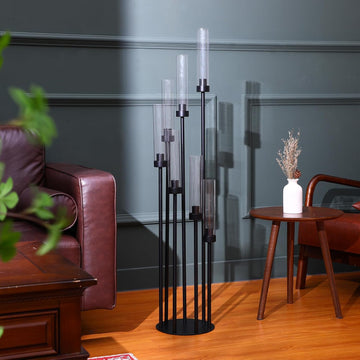 2 Pcs Acrylic Candelabra Centerpieces 48 Clear Candle Holder 7 Arm Black Pillar Taper Candlesticks with Acrylic Shade