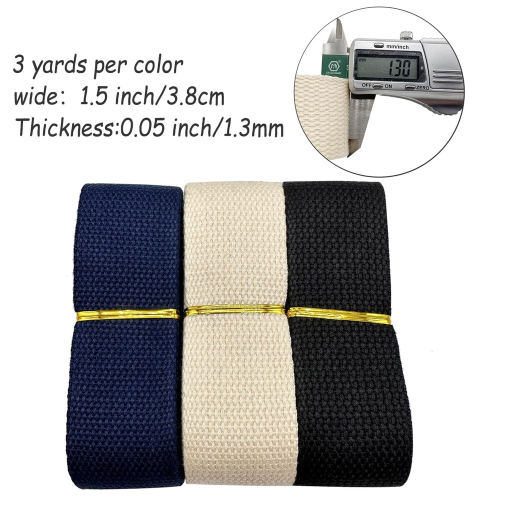 Cotton Webbing 1.5 Inch 3 Colors 9 Yards, 60% Polyester 40% Cotton, Soft, Breathable, Odorless, Ideal for Crafts
