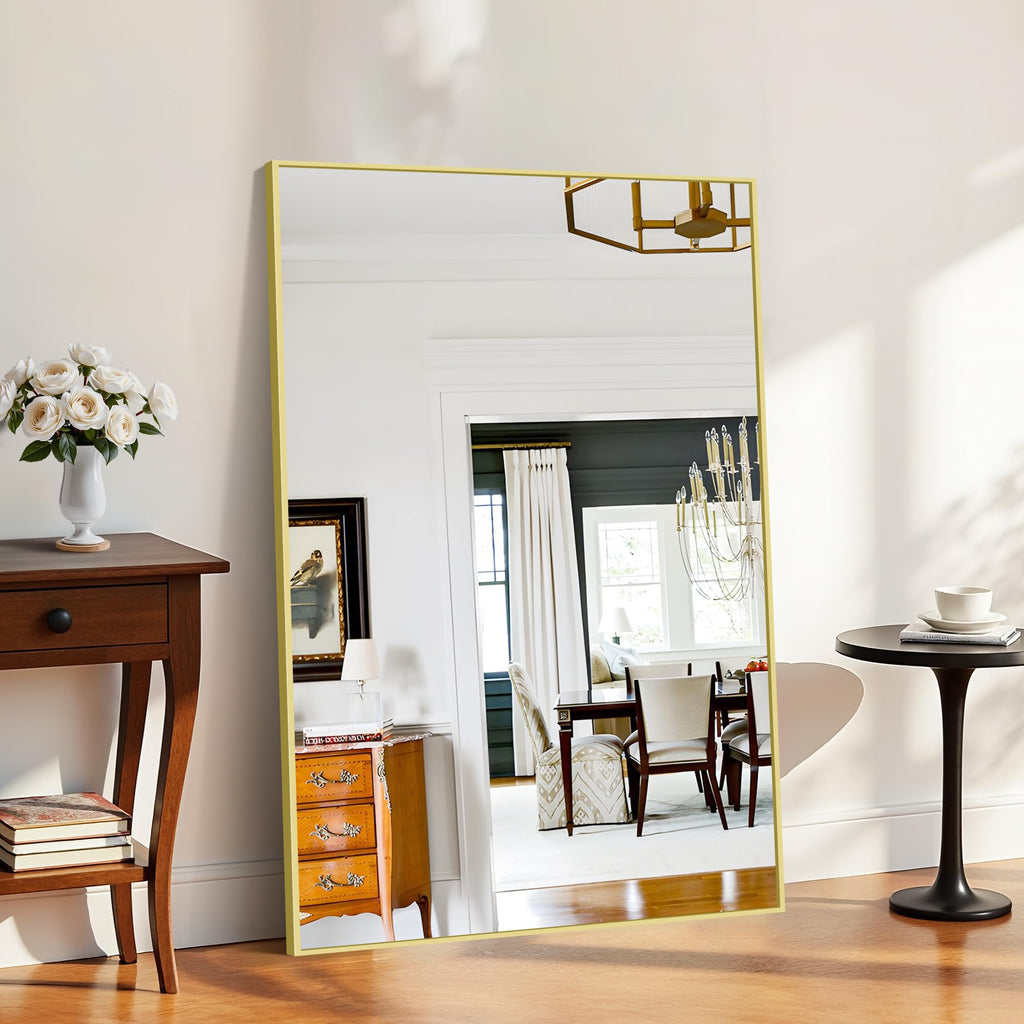 Large Gold Bathroom Mirror, 60x40 Inch Rectangular Mirror Sink, Oversized Wall Mirror with Metal Gold Frame