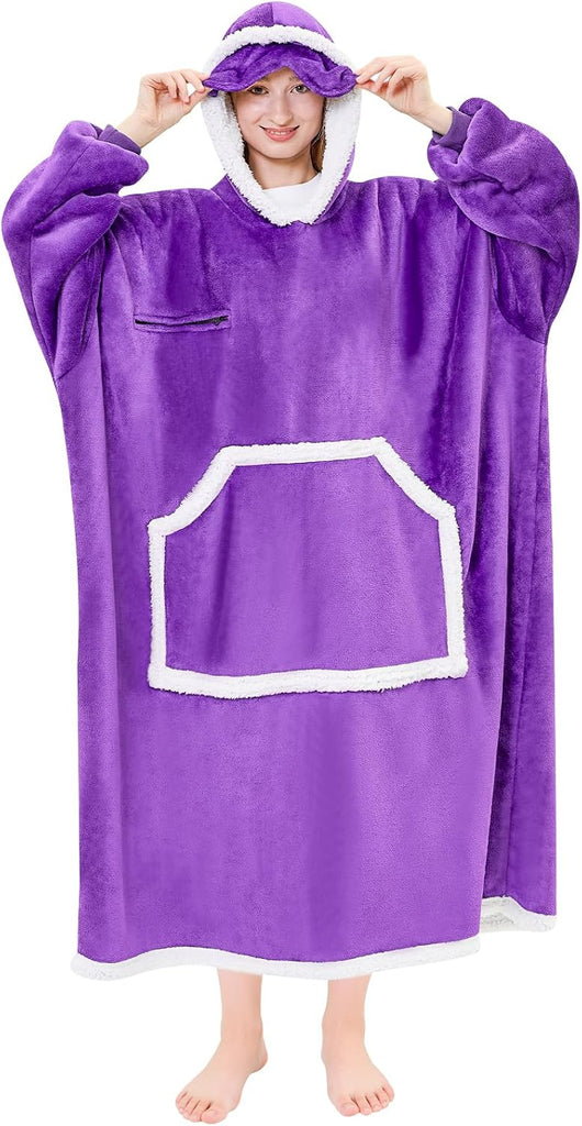 Oversized Cozy Wearable Blanket Hoodie for Adult with Eye Mask,Black