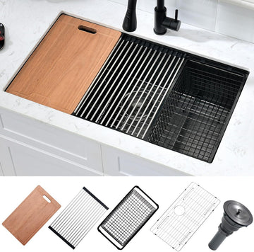 32" Undermount Workstation Kitchen Sink, 16 Gauge T304 Stainless Steel Single Bowl, 32x19x10 Deep Ledge Sink with