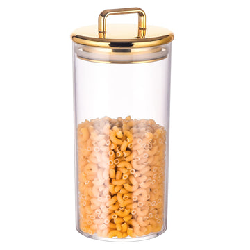 32 oz Large Acrylic Storage Apothecary Jar with Gold Airtight Lid | Bathroom Vanity Organizer Containers | Ideal