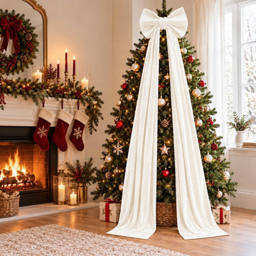 72 * 18 Inch Giant Velvet Bow Christmas Decorations, White Bow Tree Toppers