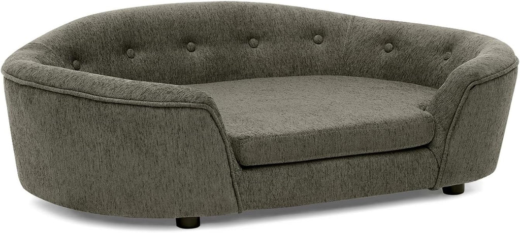 Oval Semi-Enclosed Dog Sofa Bed, Comfy Linen Farbic Pet Couch with Soft Cushion, Mini Couch for Small, Medium