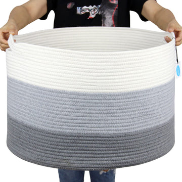 XXXLarge Cotton Rope Basket - Woven Storage Basket with Handle for Blankets, Towels and Pillows Laundry Hamper
