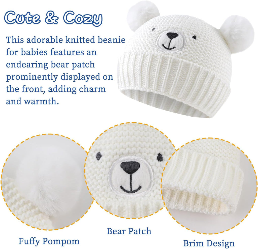 Cute Bear Baby Beanie Pompom Baby Boy Hat Winter Knit Beanie Girl