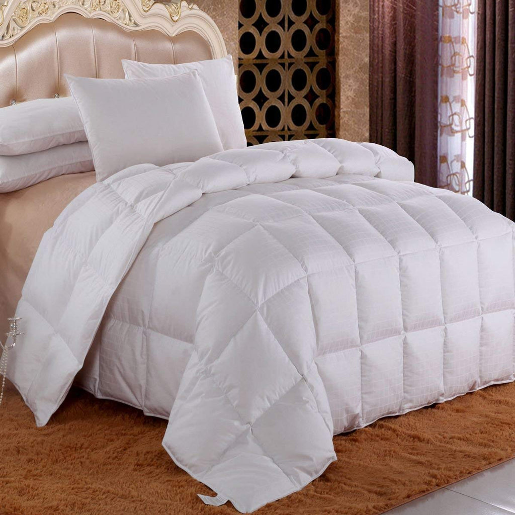 Dobby Down Comforter, Duvet Insert, 100% Cotton 300-Thread-Count, Queen Size, Down White