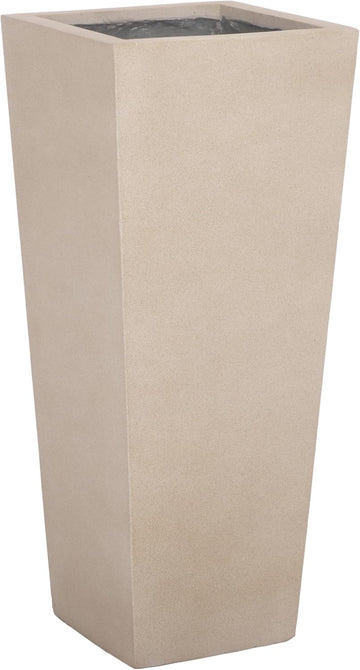 Outdoor Patio Furniture Collection - Paloma Beige Ficonstone Tall Planter Pot, Modern Square Plant Container, Fully