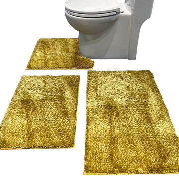 Chenille Bath Rug Set 3 Piece Bathroom Contour Rugs Combo, Soft Shaggy 2 Piece Bath Shower Mat and U-Shaped Toilet