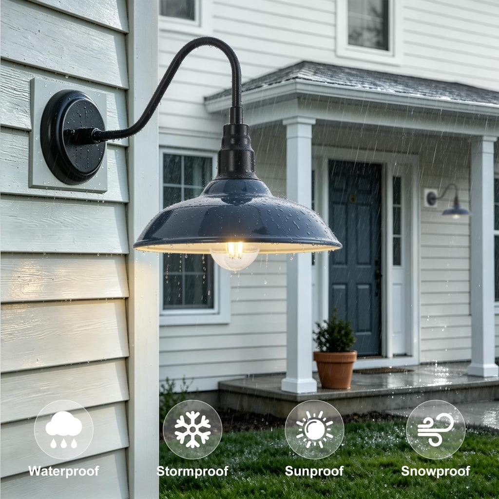 10 Inch Dome Gooseneck Lights Outdoor, Indigo Blue Exterior Barn Light, Outdoor Farmhouse Lights Fixture, Outside