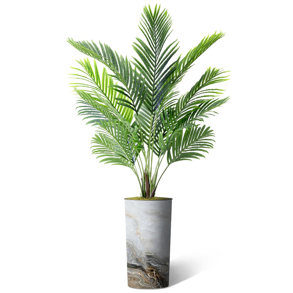 Artificial Tree in Modern Granite Effect Planter, Fake Areca Tropical Palm Silk Tree for Indoor and Outdoor Home