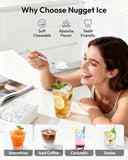 Nugget Ice Maker Countertop with Handle, Ready in 6 Mins, 38lbs/Day, Removable Top Cover, Self-Cleaning, Portable