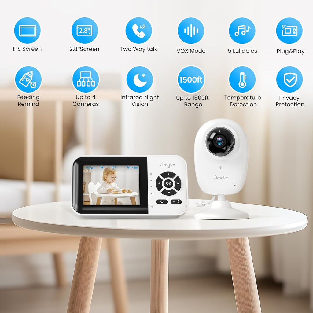 Smart Video Baby Monitor,2.8" Display & 1080p Camera,WiFi/No WiFi Modes,Cry Detection, Way Audio