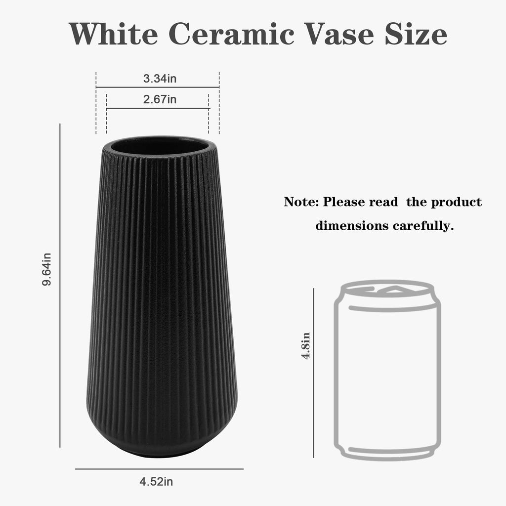 Black Ceramic Vase, Cute Flower Vase for Pampas Grass, Home, Living Room, Dining Table, Farmhouse, Office Decor