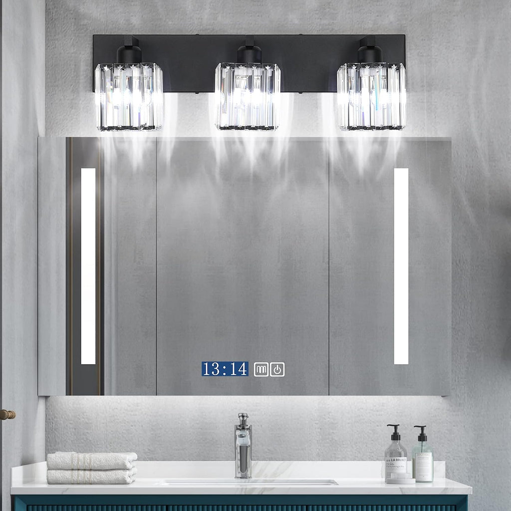 Black Vanity Light Bathroom Lighting Fixtures 3 Light Crystal Modern Bathroom Vanity Light (Exclude Bulb)
