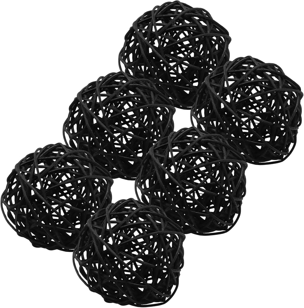 Black Wicker Rattan Balls, 6-Pack, 3.2 Inch - Set of 6